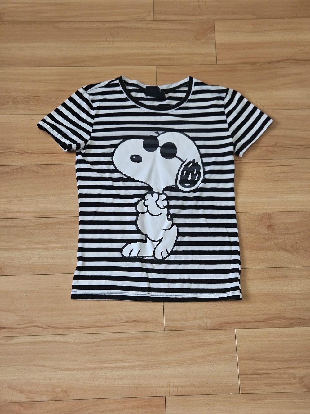 Peanuts Black & White Striped Snoopy Graphic Tee